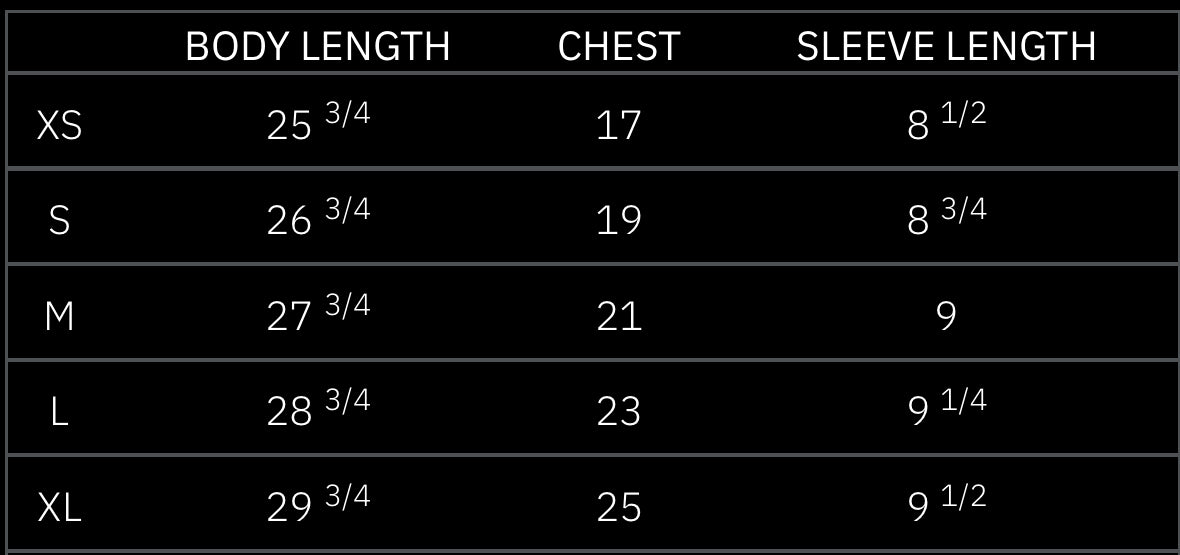 Faith Tee Sizing Chart